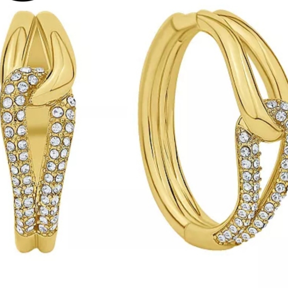 And Now This 18K Over Brass Crystal Hoop Earrings NWOT